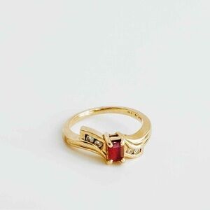 14kt Small Emerald Cut Ruby & Diamond Ring